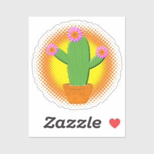 ピンク色の花が咲くかわいいマンガのサボテン シール