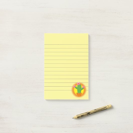 ピンク色の花が咲くかわいいマンガのサボテン ポストイット (デスク上)