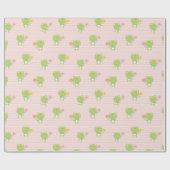 ピンク色の花が咲くかわいい小さなストライプカエル ラッピングペーパー (フラット)