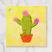 ピンク色の花が咲くかわいい漫画絵画サボテン フェイバータグ (正面)