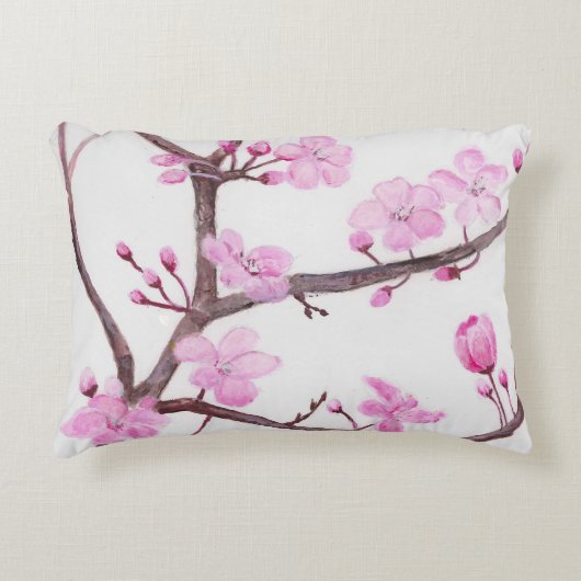 ピンク色の花が咲く春 アクセントクッション (正面)