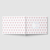 ピンク色の花が咲く青い白い結婚陶器 ゲストブック (全面)