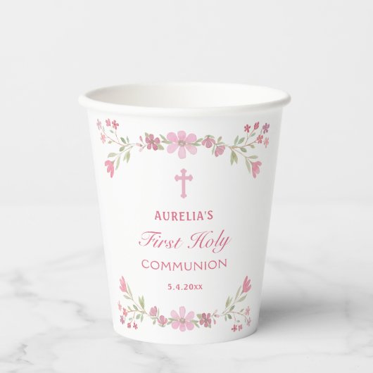 ピンク色の花が最初に咲き乱 紙コップ (正面)