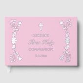 ピンク色の花が最初の聖餐式にシルバーフラワーズ ゲストブック (正面)