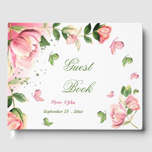 ピンク色の花が葉咲き乱れる蝶 ゲストブック (正面)