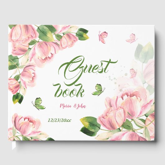 ピンク色の花が葉咲き乱れる蝶 ゲストブック (正面)