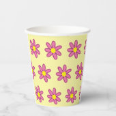 ピンク色の花が黄色い紙カップ 紙コップ (正面)