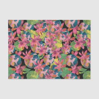 ピンク色の花が黒い背景にコラージュ 薄葉紙