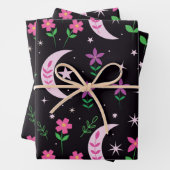 ピンク色の花とを持つ葉ぼうう月 ラッピングペーパーシート (インサイチュ)