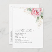 ピンク色の花とエレガント多肉が日付を保存 案内ポストカード (正面/裏面)