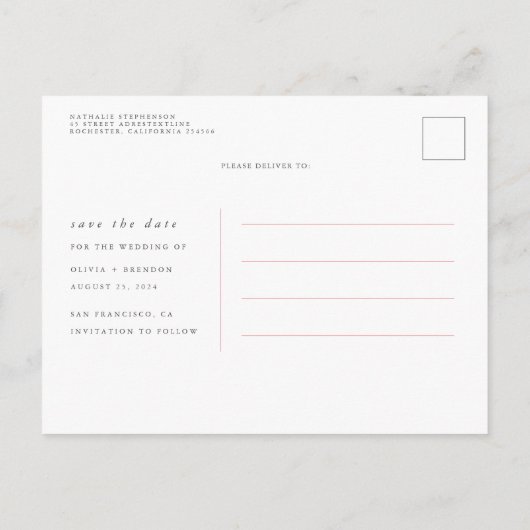 ピンク色の花とエレガント多肉が日付を保存 案内ポストカード (裏面)