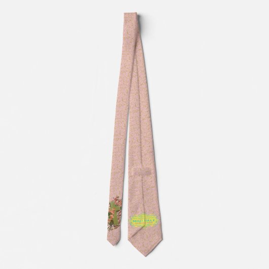 ピンク色の花とクロス金ゴールドダマスクピンクタイ ネクタイ (裏面)