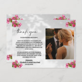 ピンク色の花と写真サンキューカード ポストカード (正面/裏面)