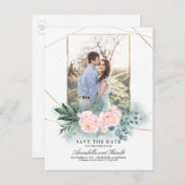 ピンク色の花と緑の写真デートを保存 案内ポストカード (正面/裏面)