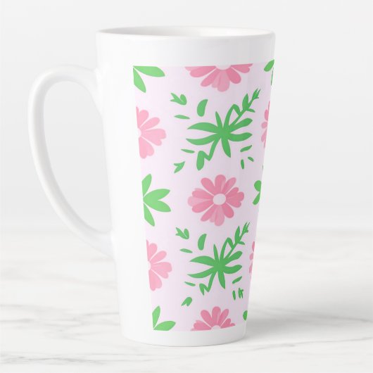 ピンク色の花と緑の離れ花の継ぎ目のないパターン カフェラテマグ (左)