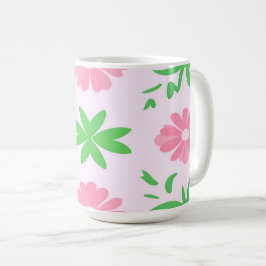 ピンク色の花と緑の離れ花の継ぎ目のないパターン コーヒーマグカップ
