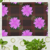 ピンク色の花と赤い細胞。キッチンタオル キッチンタオル (折り畳み)