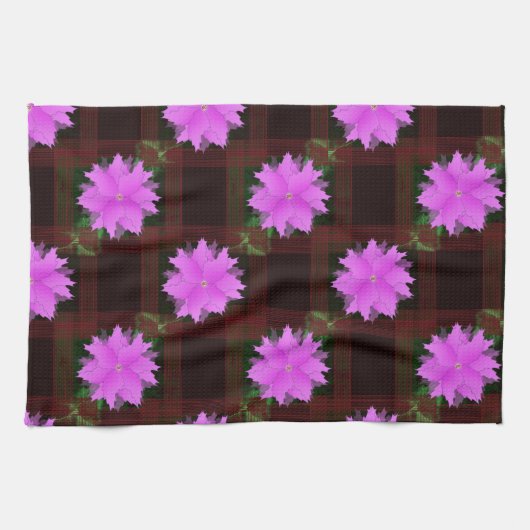 ピンク色の花と赤い細胞。キッチンタオル キッチンタオル (横)