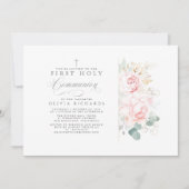 ピンク色の花と金ゴールドの緑の最初のコミュニティ 招待状 (正面)