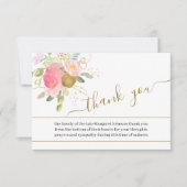 ピンク色の花と金ゴールド台詞葬儀で撮影 サンキューカード (正面)