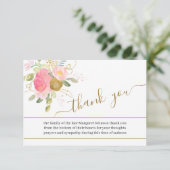 ピンク色の花と金ゴールド台詞葬儀で撮影 サンキューカード (スタンド正面)