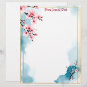 ピンク色の花と金ゴールド枠 レターヘッド (正面/裏面)