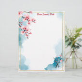 ピンク色の花と金ゴールド枠 レターヘッド (スタンド正面)