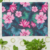 ピンク色の花と離れ緑のパターPartern-79066 キッチンタオル (折り畳み)