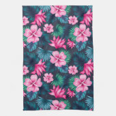 ピンク色の花と離れ緑のパターPartern-79066 キッチンタオル (縦)