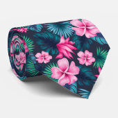 ピンク色の花と離れ緑のパターPartern-79066 ネクタイ (ロール)