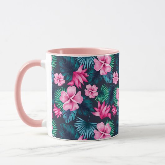ピンク色の花と離れ緑のパターPartern-79066 マグカップ (左)