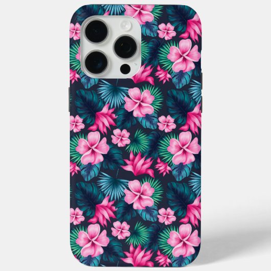 ピンク色の花と離れ緑のパターPartern-79066 Case-Mate iPhoneケース (裏面)