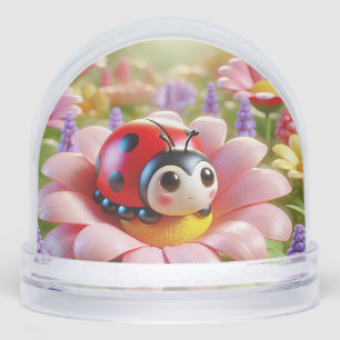 ピンク色の花に座る愛らしいテントウムシ