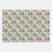 ピンク色の花に止まった葉鳥の枝 ラッピングペーパーシート (正面)
