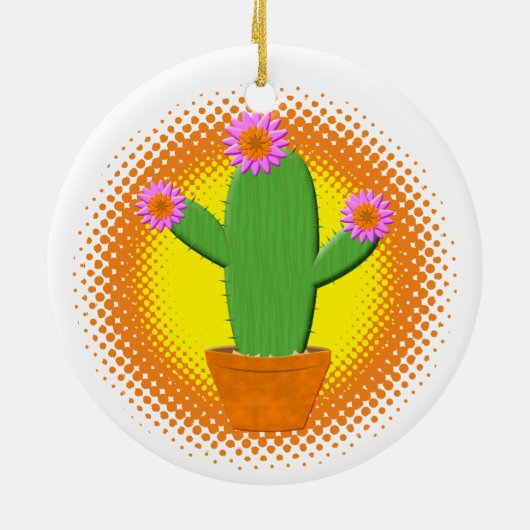 ピンク色の花のクリスマスを飾ったかわいい漫画サボテン セラミックオーナメント (裏面)