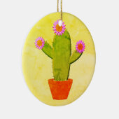 ピンク色の花のクリスマスを飾ったかわいい漫画サボテン セラミックオーナメント (右)