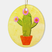 ピンク色の花のクリスマスを飾ったかわいい漫画サボテン セラミックオーナメント (左)
