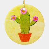 ピンク色の花のクリスマスを飾ったかわいい漫画サボテン セラミックオーナメント (裏面)