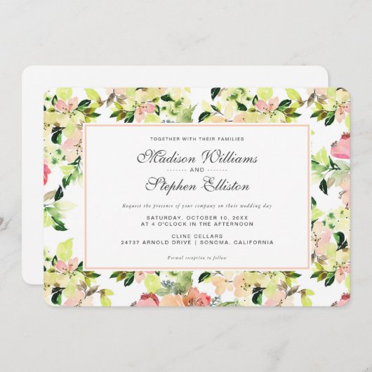 ピンク色の花のパターン – 結婚s 招待状 (正面/裏面)