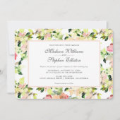 ピンク色の花のパターン – 結婚s 招待状 (正面)