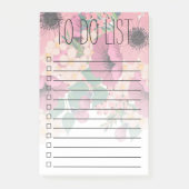 ピンク色の花のフローラリストまたは食料品店リストを行う ポストイット (正面)