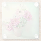 ピンク色の花のポット ガラスコースター (裏面)