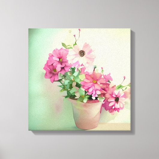 ピンク色の花のポット キャンバスプリント (正面)