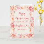 ピンク色の花の娘in法律幸せな母の日 カード (黄色い花)