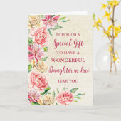 ピンク色の花の娘in法律幸せな母の日 カード (黄色い花)