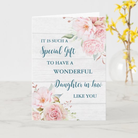 ピンク色の花の娘in法律幸せな母の日 カード (黄色い花)