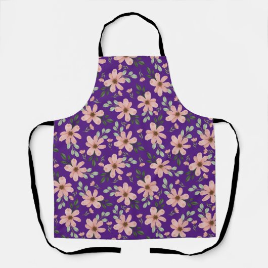 ピンク色の花の模様 エプロン (正面)