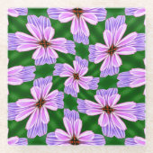 ピンク色の花の模様 ガラスコースター (正面)