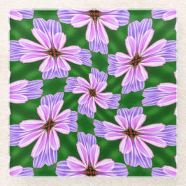 ピンク色の花の模様 ガラスコースター
