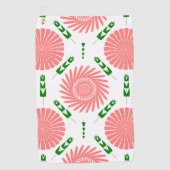 ピンク色の花の模様 ゴルフタオル (正面)